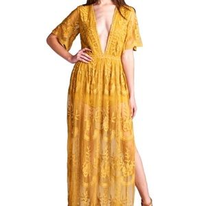 Worn once- yellow mustard lace dress